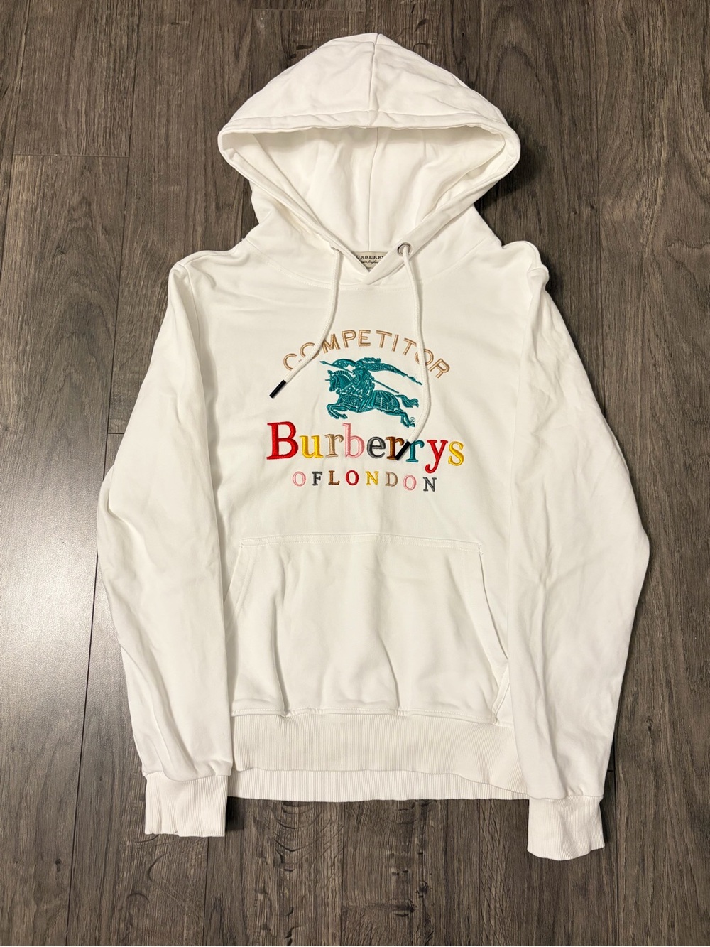 Burberrys White Hoodie with Multicolor Embroidered Logo